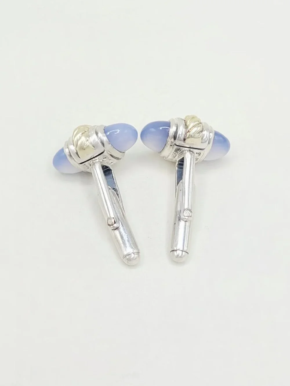 David Yurman Cable Cufflinks w/ Chalcedony & 14K Yellow Gold - RARE